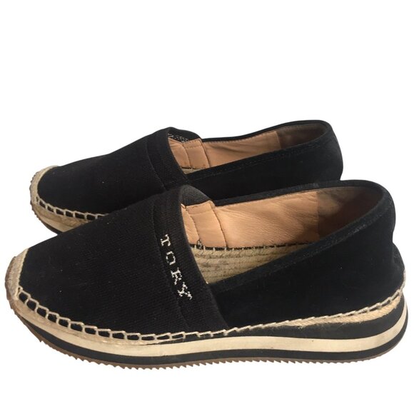 Tory Burch Shoes Womens Size 8.5 Black Espadrille Slip-On Canvas Jute Logo Flat - Picture 3 of 16